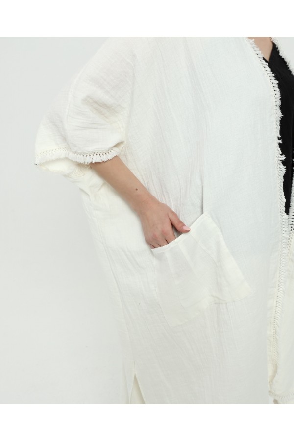 Beyaz mislin kadın kimono