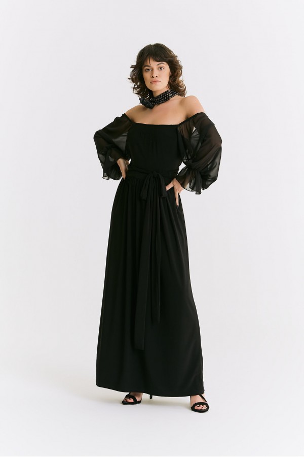 Siyah Madonna yaka kadın elbise